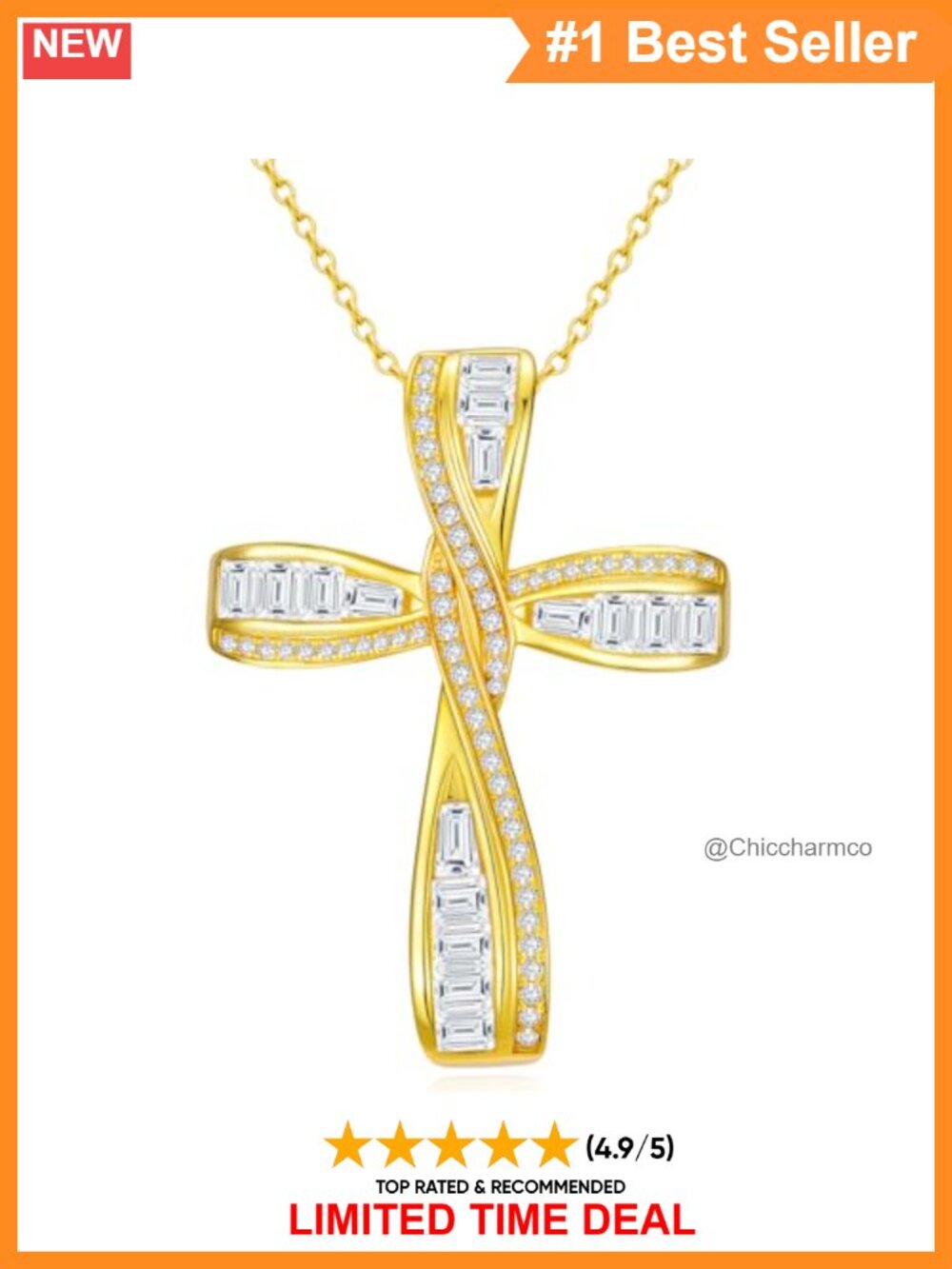 Cubic Zirconia Twisted Infinity Cross Pendant Necklace 18in Women